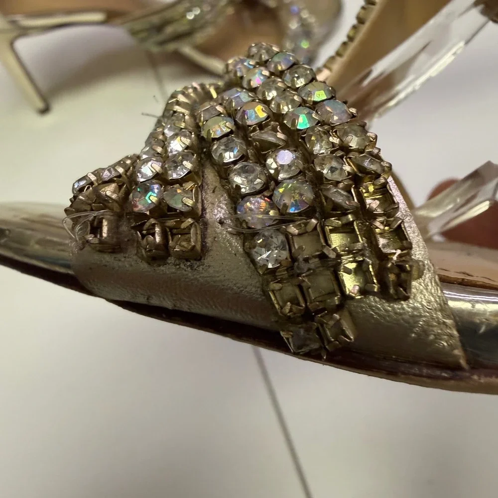 Antonio Melani Women 9M Gold Rhinestone Gladiator Stiletto Cage Heel‎ Sandals